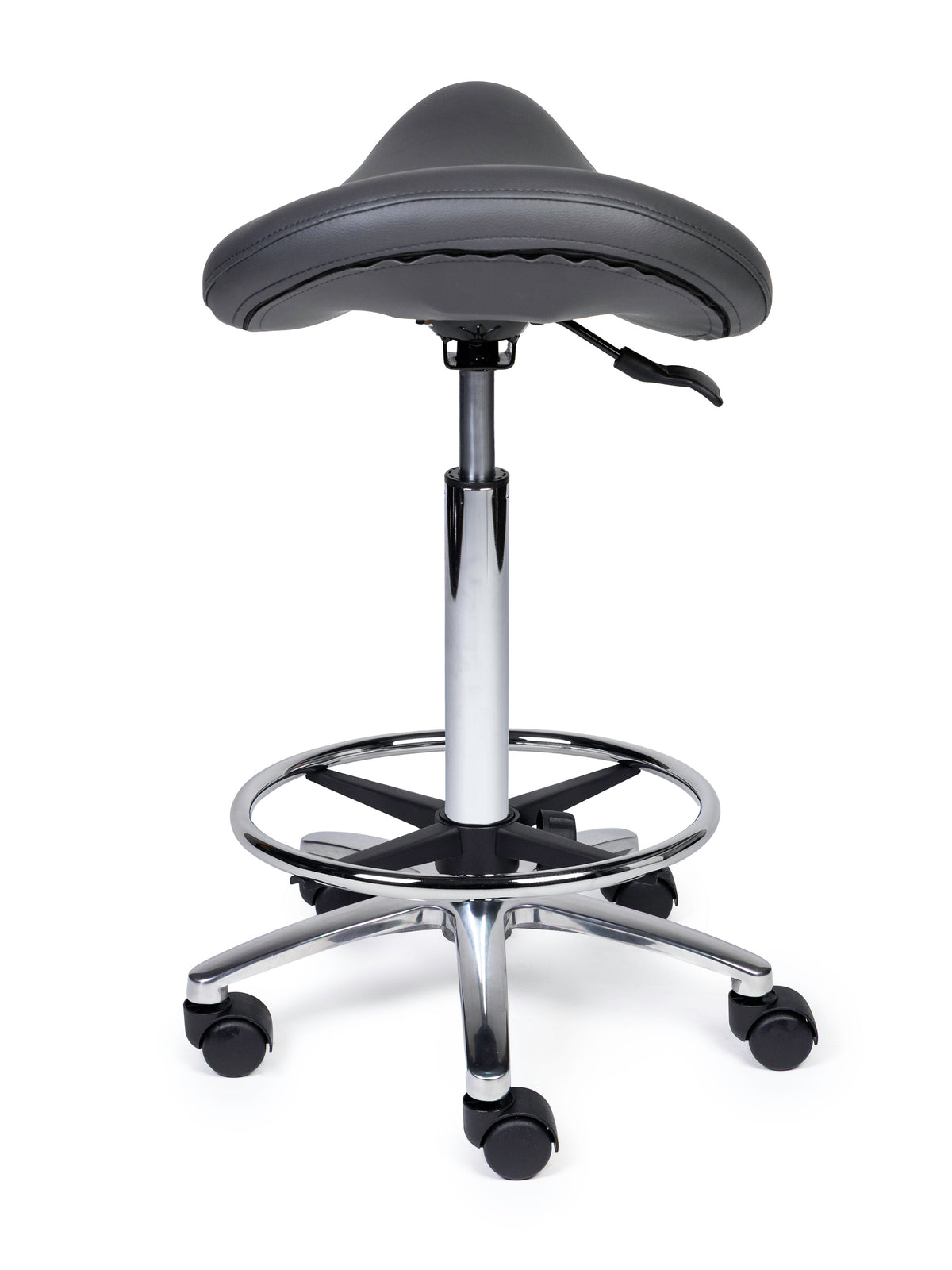 Ergonomischer Sattelhocker Premium Grau auf Rollen