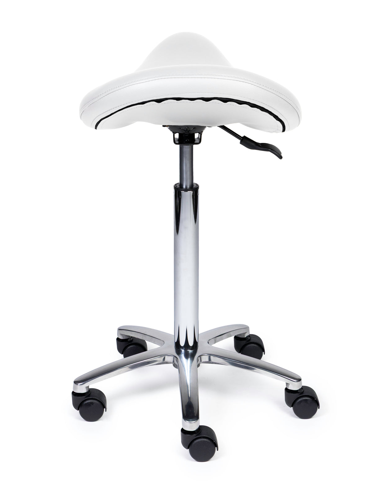 Ergonomischer Sattelhocker Premium Weiß auf Rollen