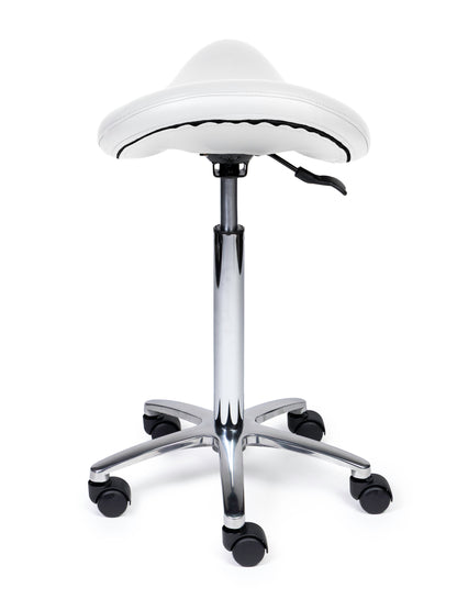 Ergonomischer Sattelhocker Premium Weiß auf Rollen