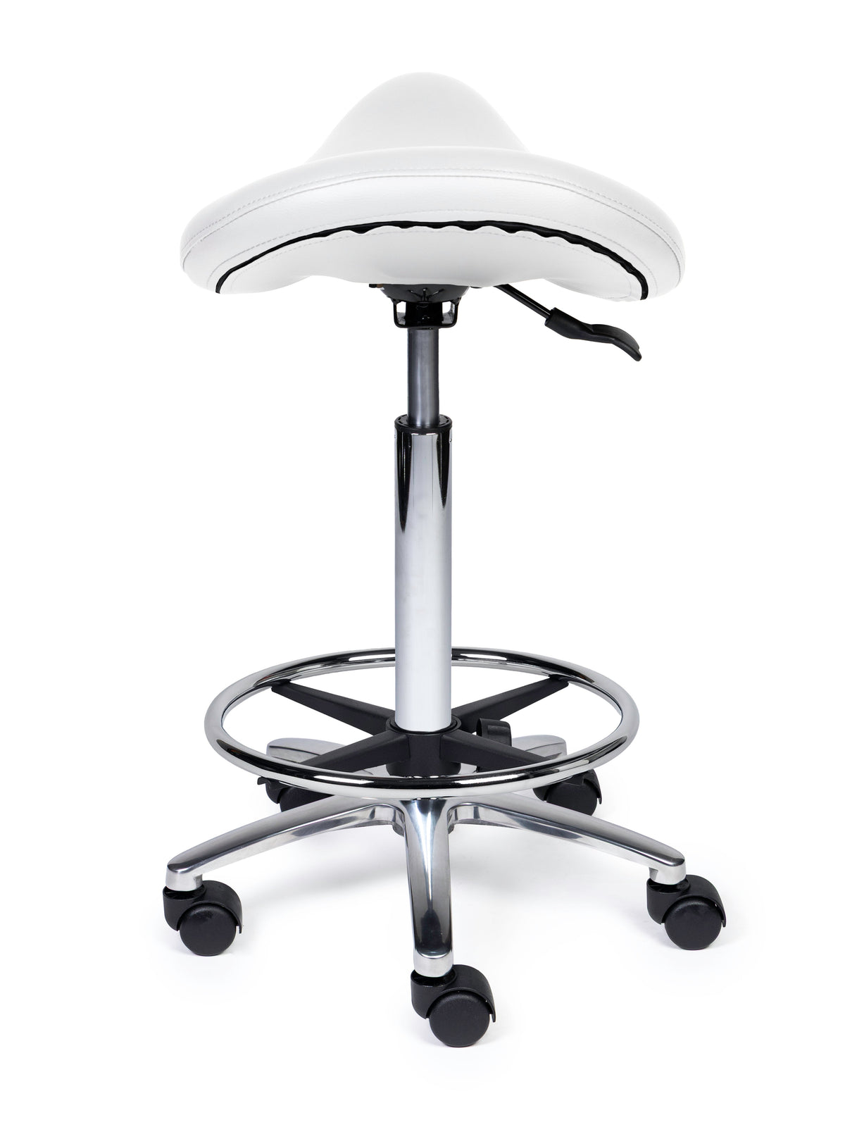 Ergonomischer Sattelhocker Premium Weiß auf Rollen
