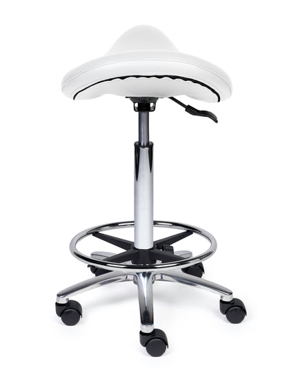 Ergonomischer Sattelhocker Premium Weiß auf Rollen