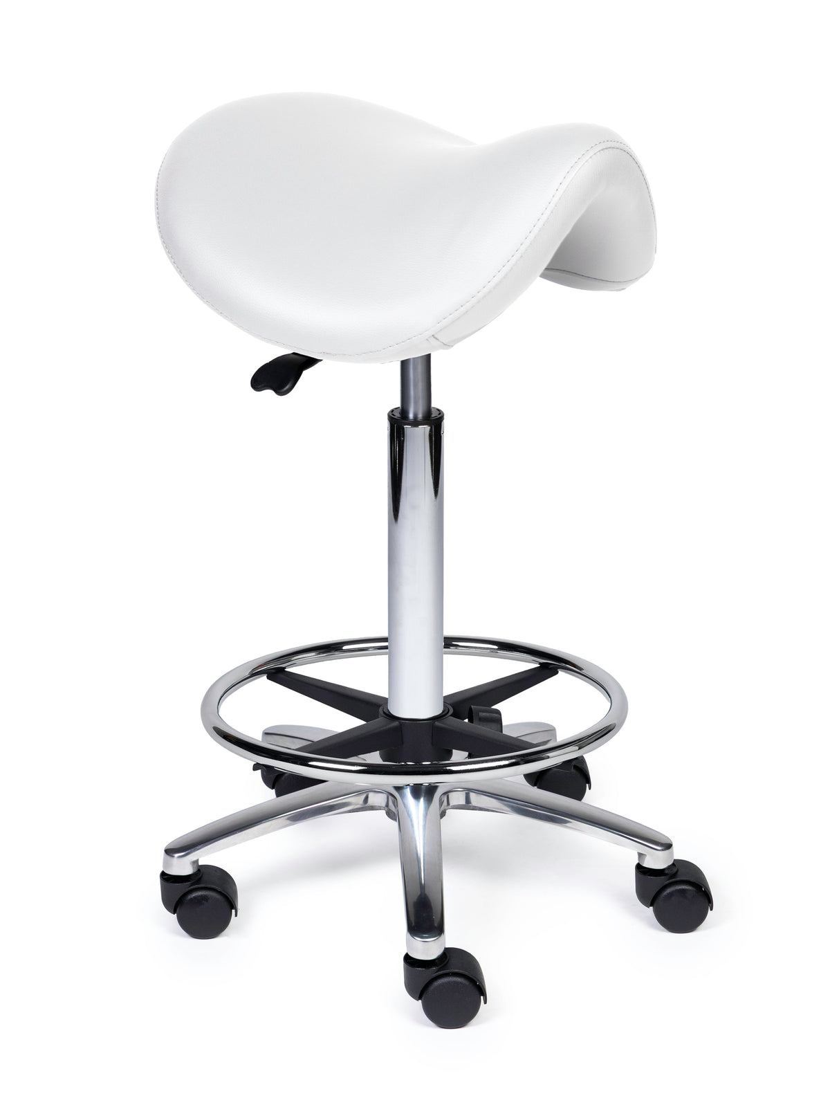 Ergonomischer Sattelhocker Premium Weiß auf Rollen