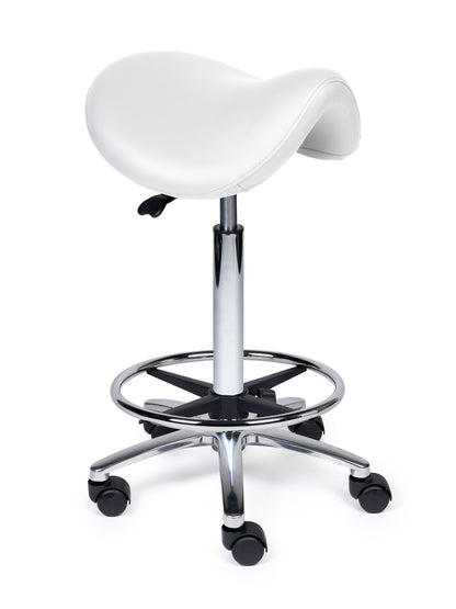 Ergonomischer Sattelhocker Premium Weiß auf Rollen