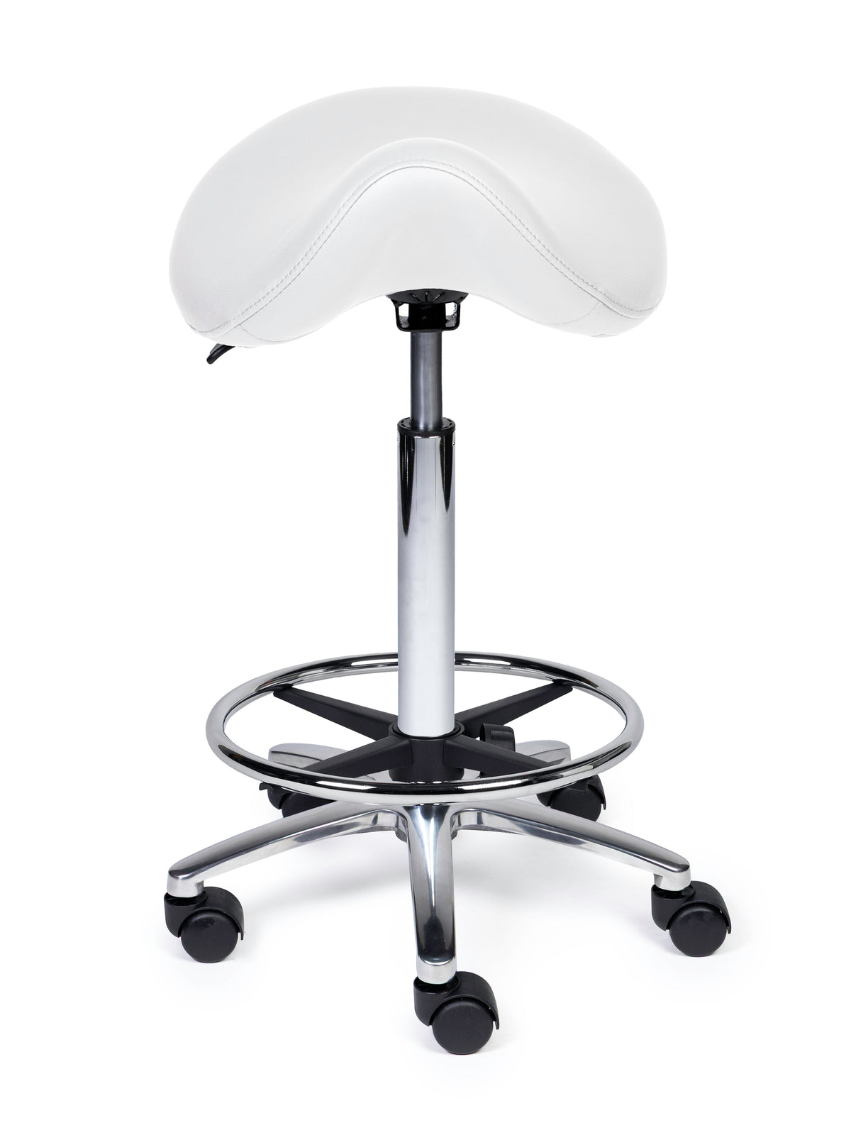 Ergonomischer Sattelhocker Premium Weiß auf Rollen