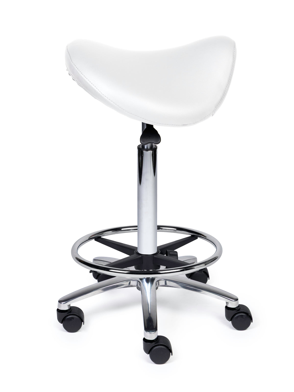 Ergonomischer Sattelhocker Premium Weiß auf Rollen