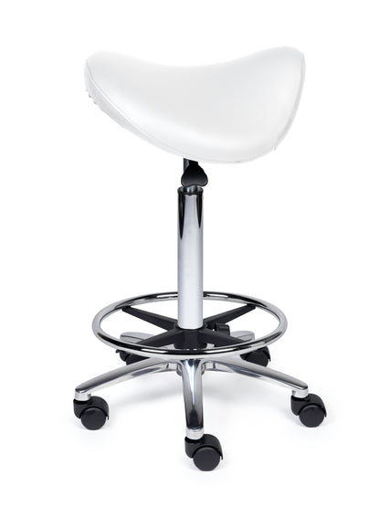 Ergonomischer Sattelhocker Premium Weiß auf Rollen
