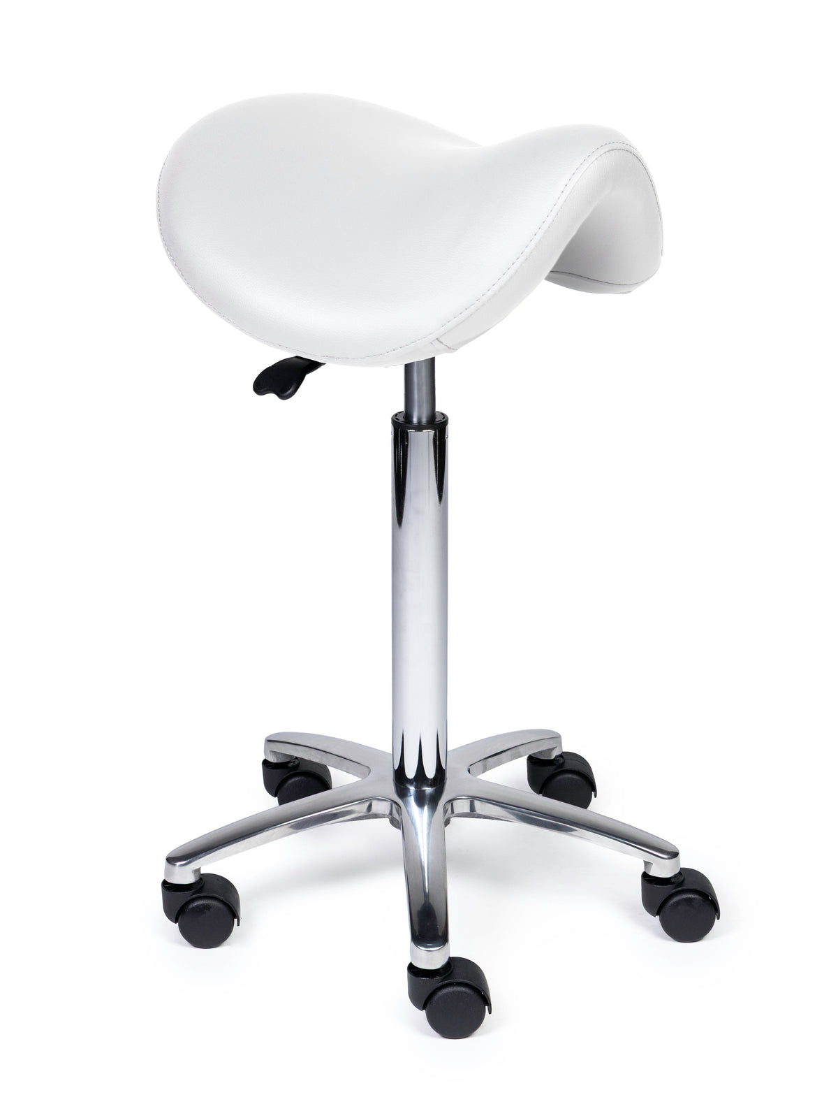 Ergonomischer Sattelhocker Premium Weiß auf Rollen