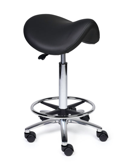 Ergonomischer Sattelhocker Premium Schwarz auf Rollen