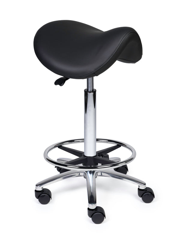 Ergonomischer Sattelhocker Premium Schwarz auf Rollen