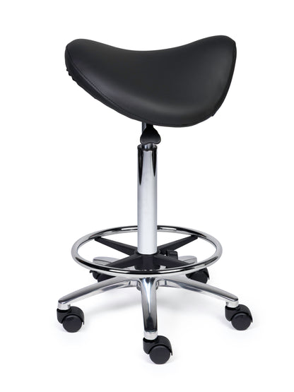 Ergonomischer Sattelhocker Premium Schwarz auf Rollen