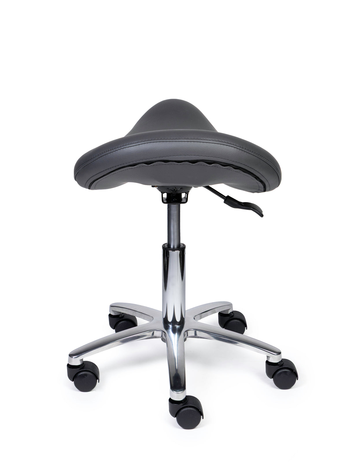 Ergonomischer Sattelhocker Premium Grau auf Rollen