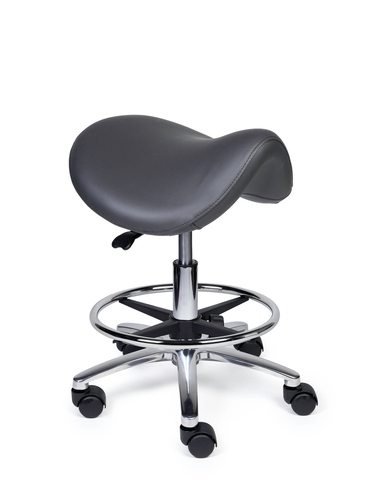 Ergonomischer Sattelhocker Premium Grau auf Rollen
