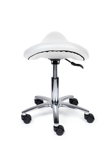 Ergonomischer Sattelhocker Premium Weiß auf Rollen