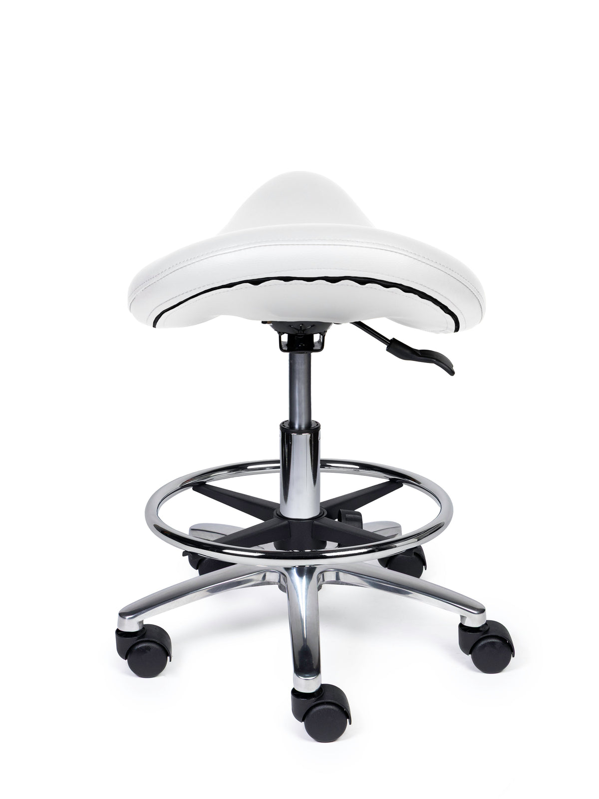 Ergonomischer Sattelhocker Premium Weiß auf Rollen