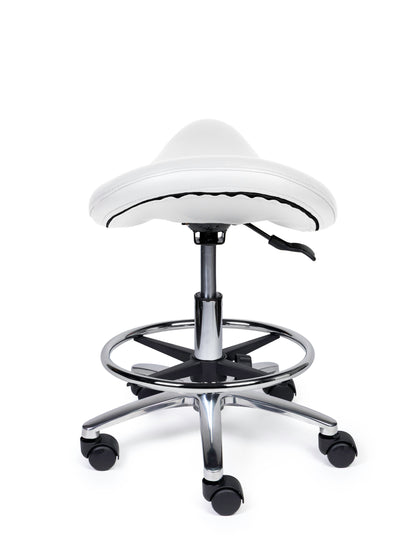Ergonomischer Sattelhocker Premium Weiß auf Rollen
