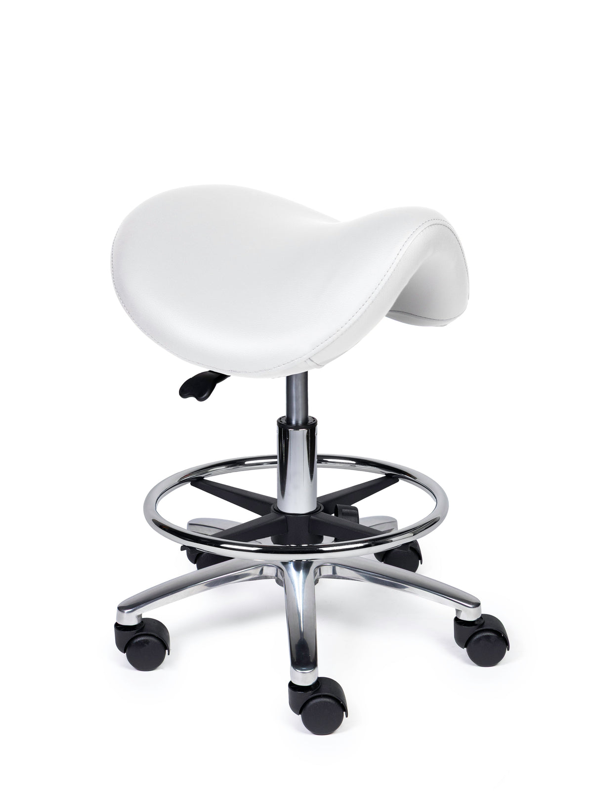 Ergonomischer Sattelhocker Premium Weiß auf Rollen