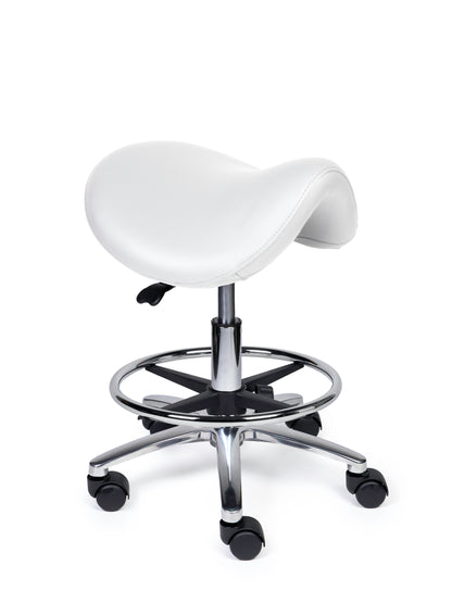 Ergonomischer Sattelhocker Premium Weiß auf Rollen