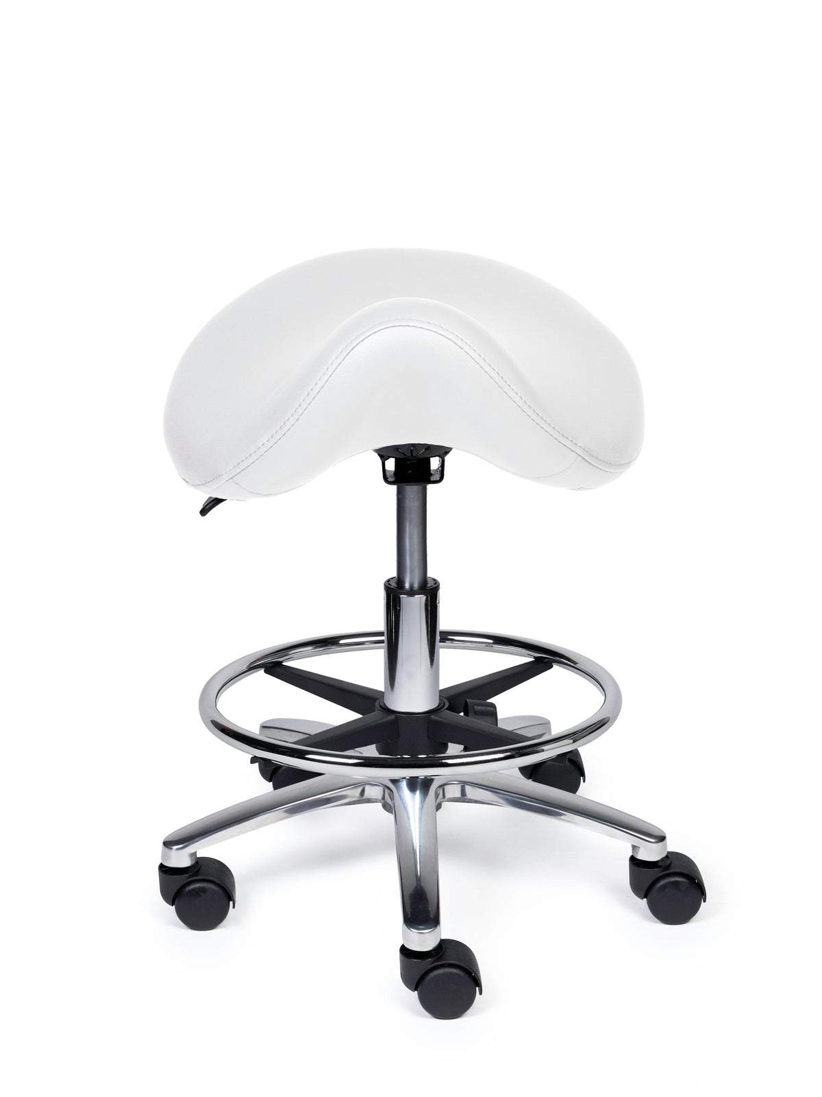 Ergonomischer Sattelhocker Premium Weiß auf Rollen