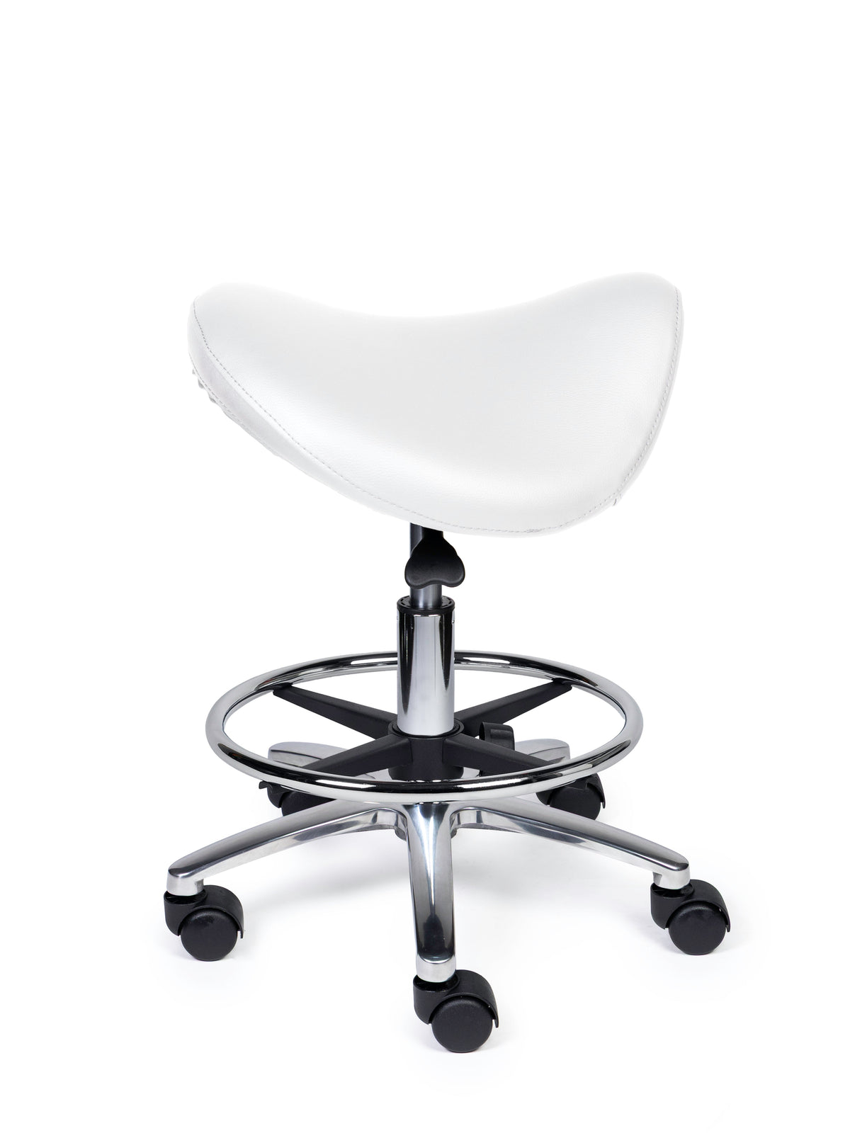 Ergonomischer Sattelhocker Premium Weiß auf Rollen