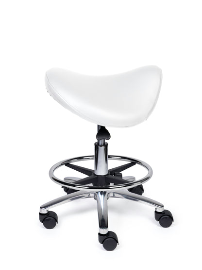 Ergonomischer Sattelhocker Premium Weiß auf Rollen