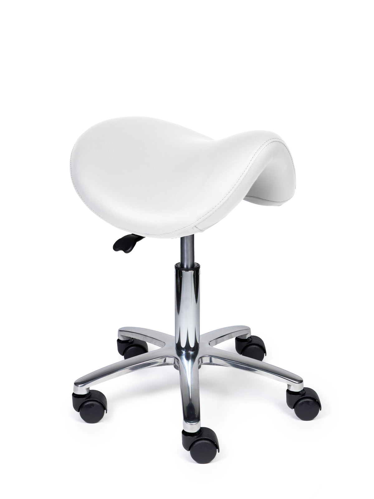 Ergonomischer Sattelhocker Premium Weiß auf Rollen