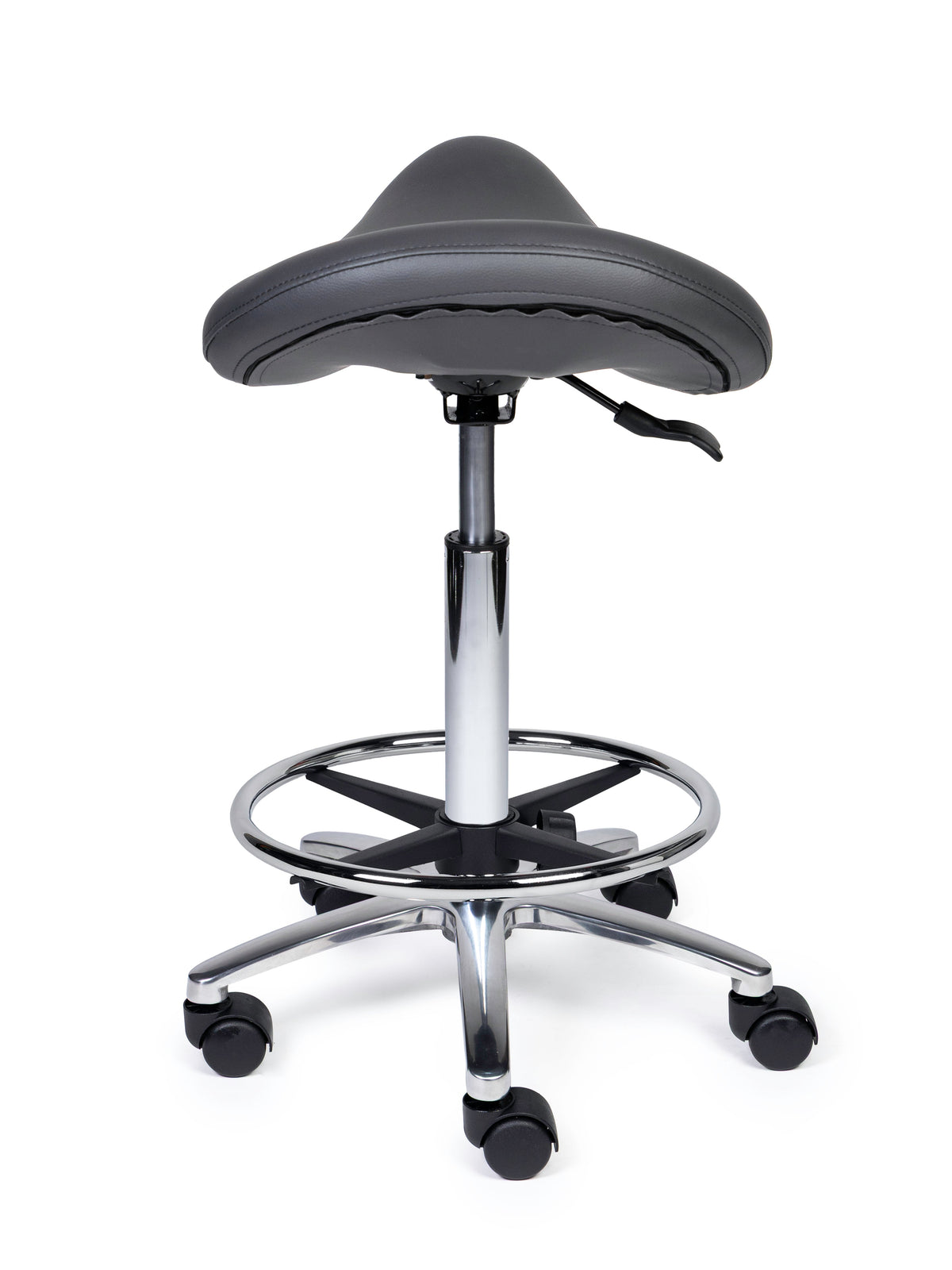 Ergonomischer Sattelhocker Premium Grau auf Rollen
