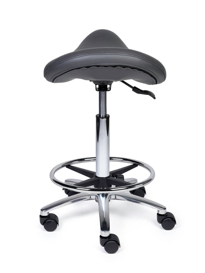 Ergonomischer Sattelhocker Premium Grau auf Rollen