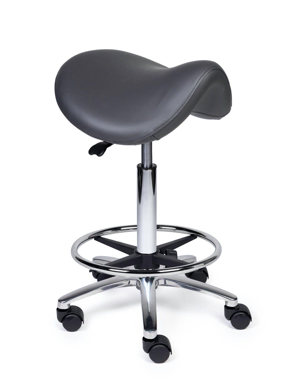 Ergonomischer Sattelhocker Premium Grau auf Rollen