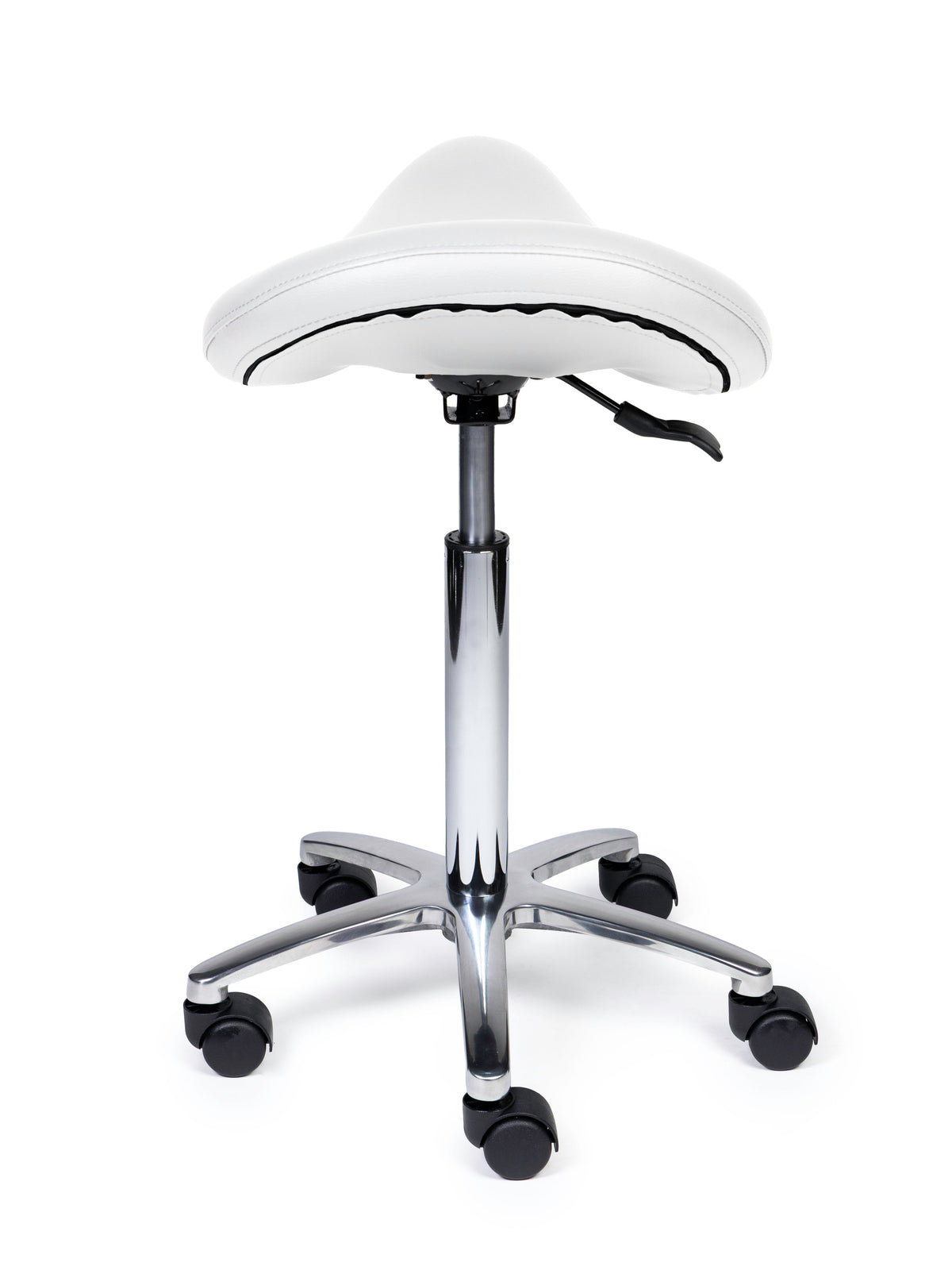 Ergonomischer Sattelhocker Premium Weiß auf Rollen
