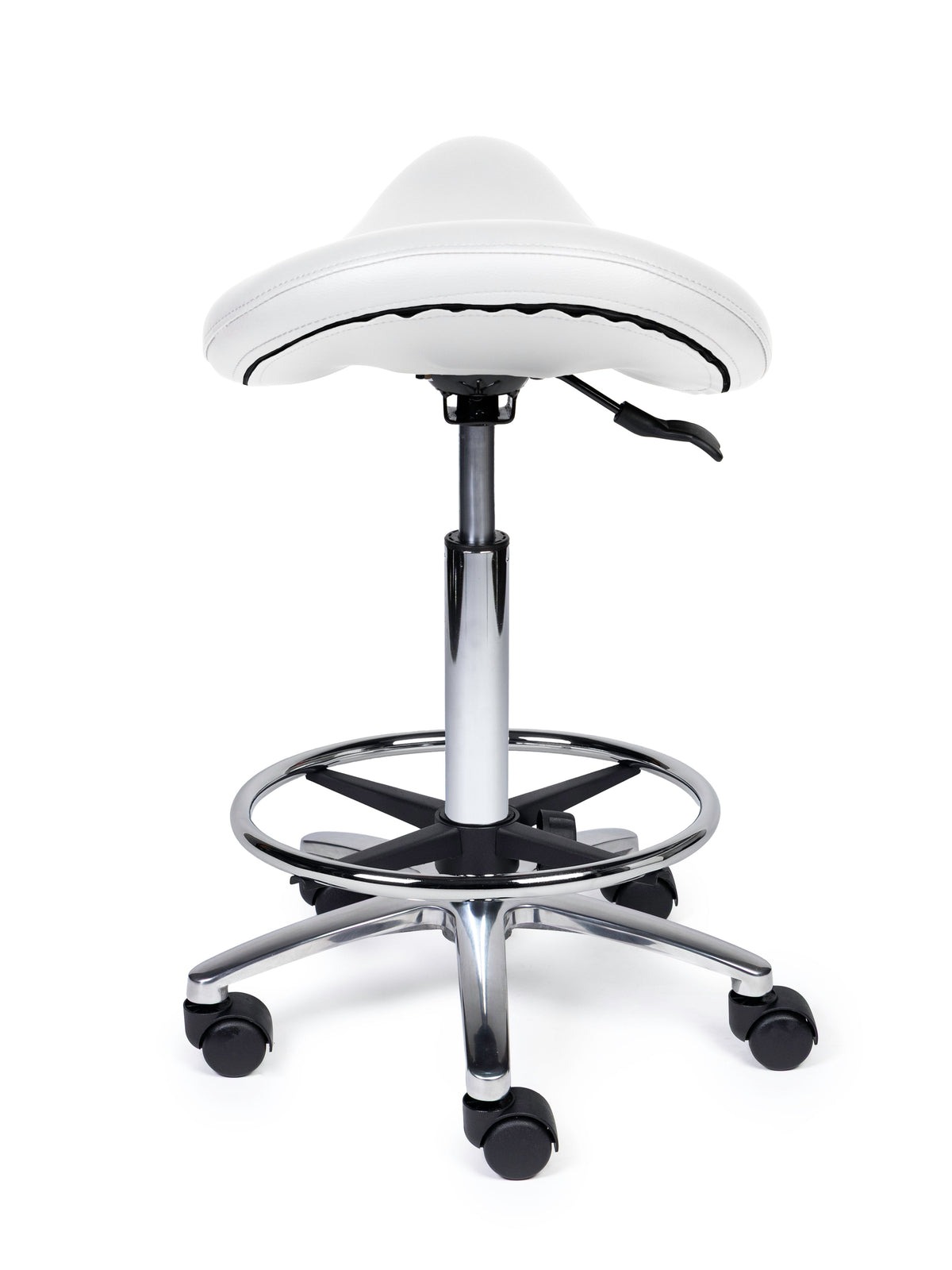 Ergonomischer Sattelhocker Premium Weiß auf Rollen