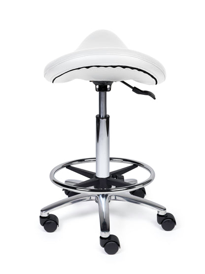 Ergonomischer Sattelhocker Premium Weiß auf Rollen