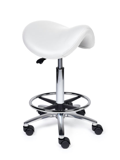 Ergonomischer Sattelhocker Premium Weiß auf Rollen