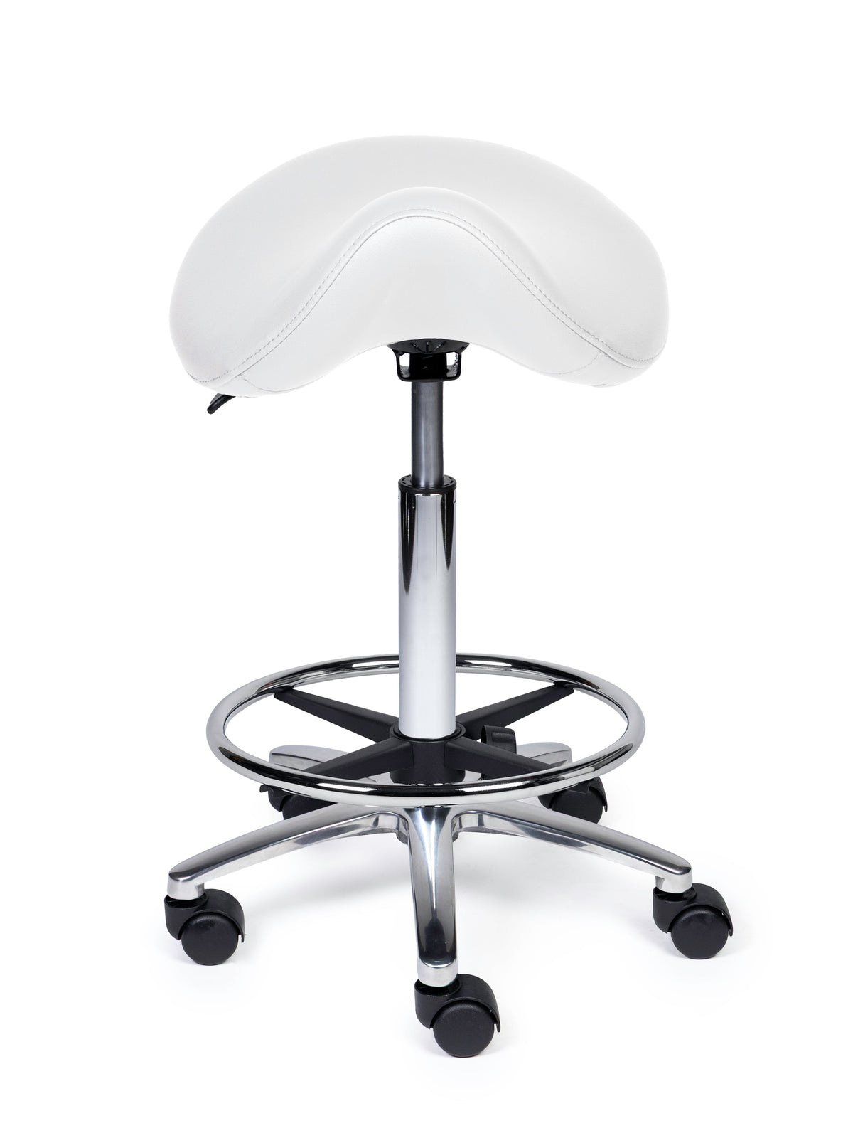 Ergonomischer Sattelhocker Premium Weiß auf Rollen
