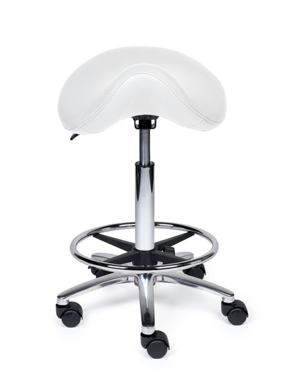Ergonomischer Sattelhocker Premium Weiß auf Rollen