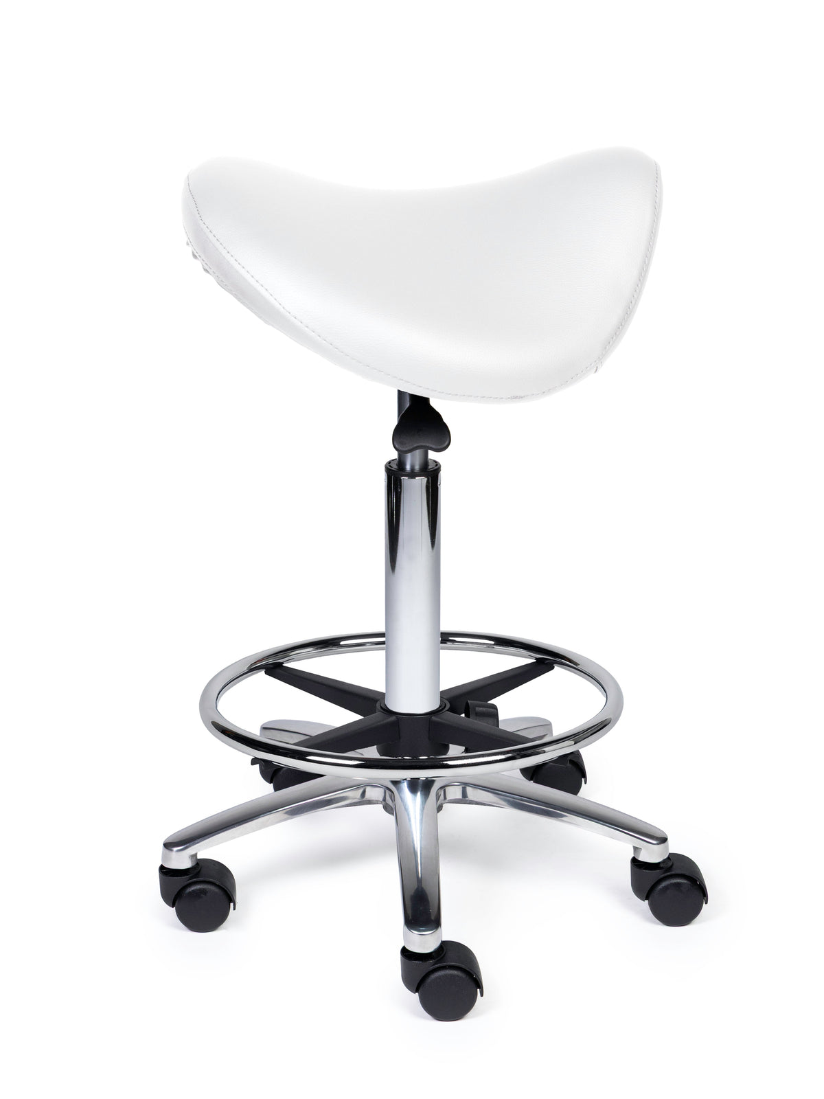Ergonomischer Sattelhocker Premium Weiß auf Rollen