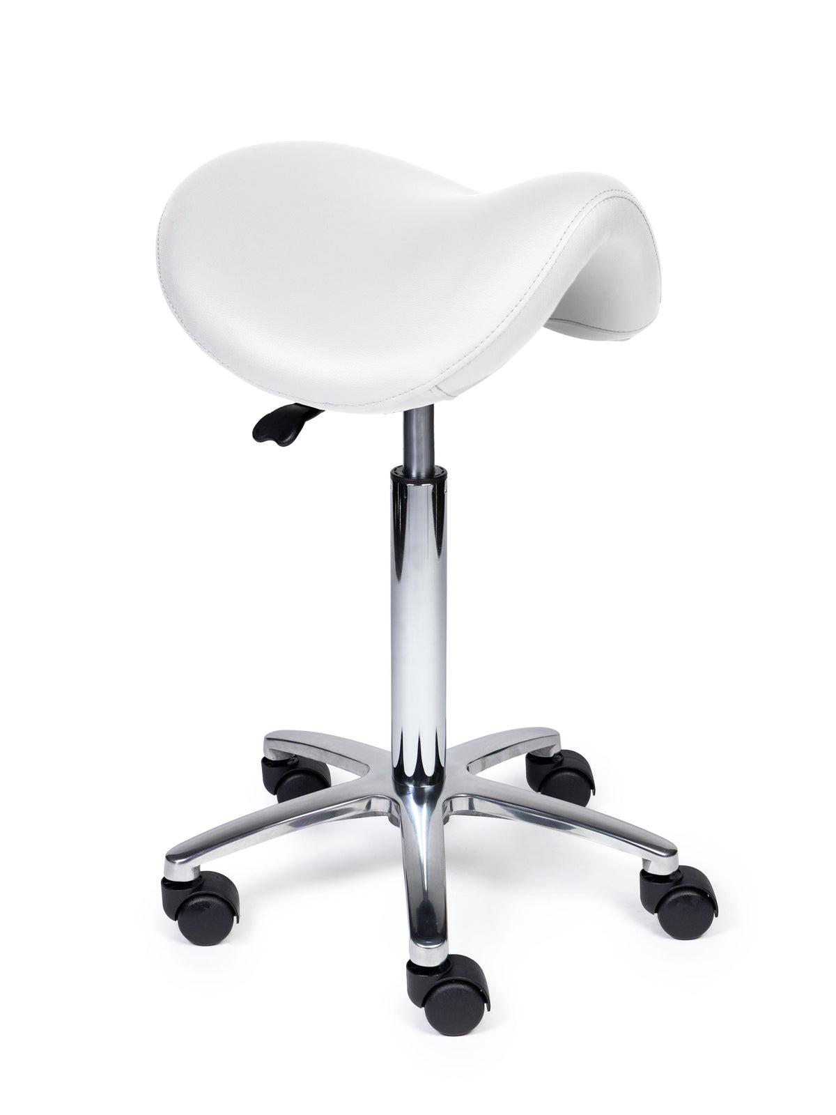 Ergonomischer Sattelhocker Premium Weiß auf Rollen