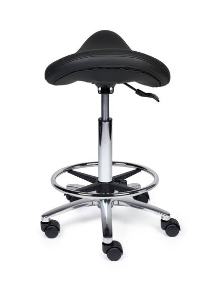 Ergonomischer Sattelhocker Premium Schwarz auf Rollen