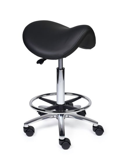 Ergonomischer Sattelhocker Premium Schwarz auf Rollen