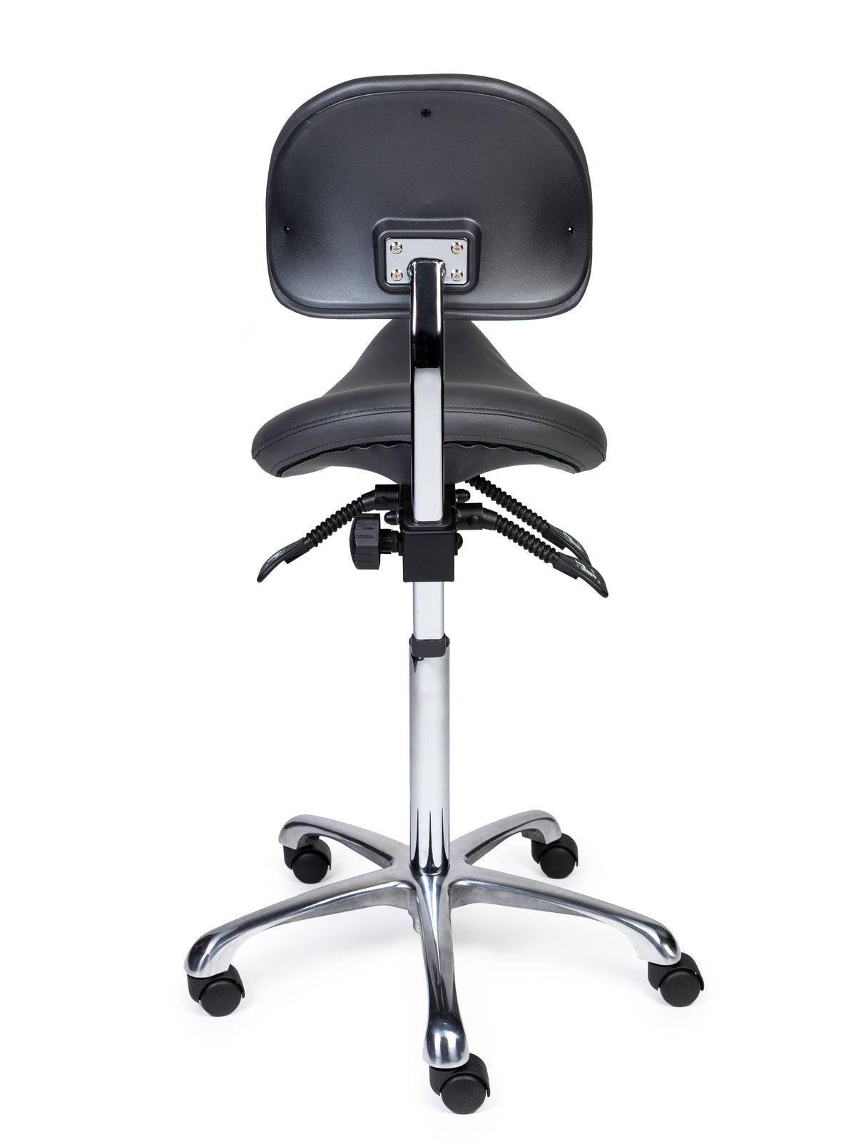 Ergonomischer Sattelhocker mit Rückenlehne Premium Grau auf Rollen