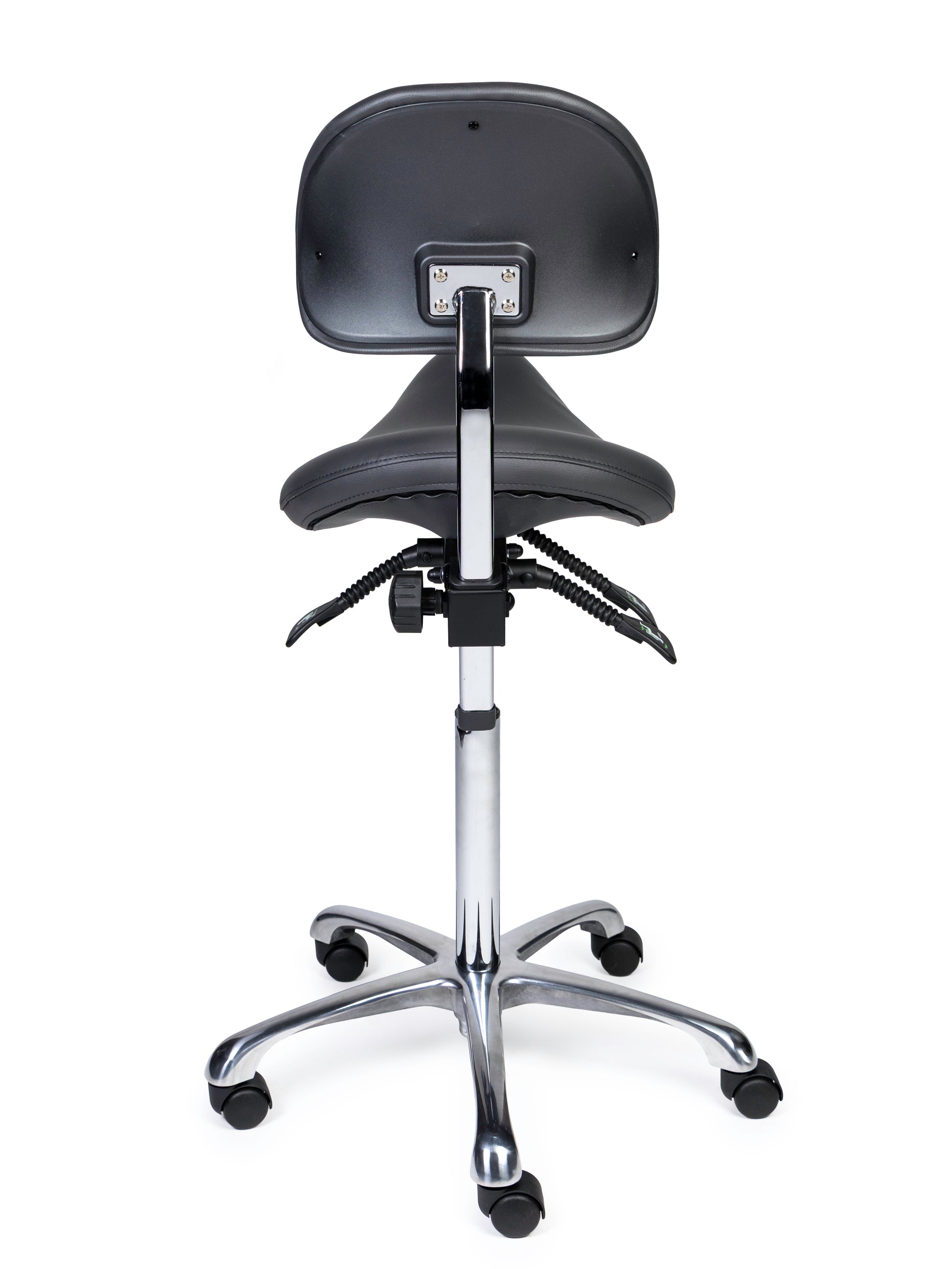Ergonomischer Sattelhocker mit Rückenlehne Premium Grau auf Rollen
