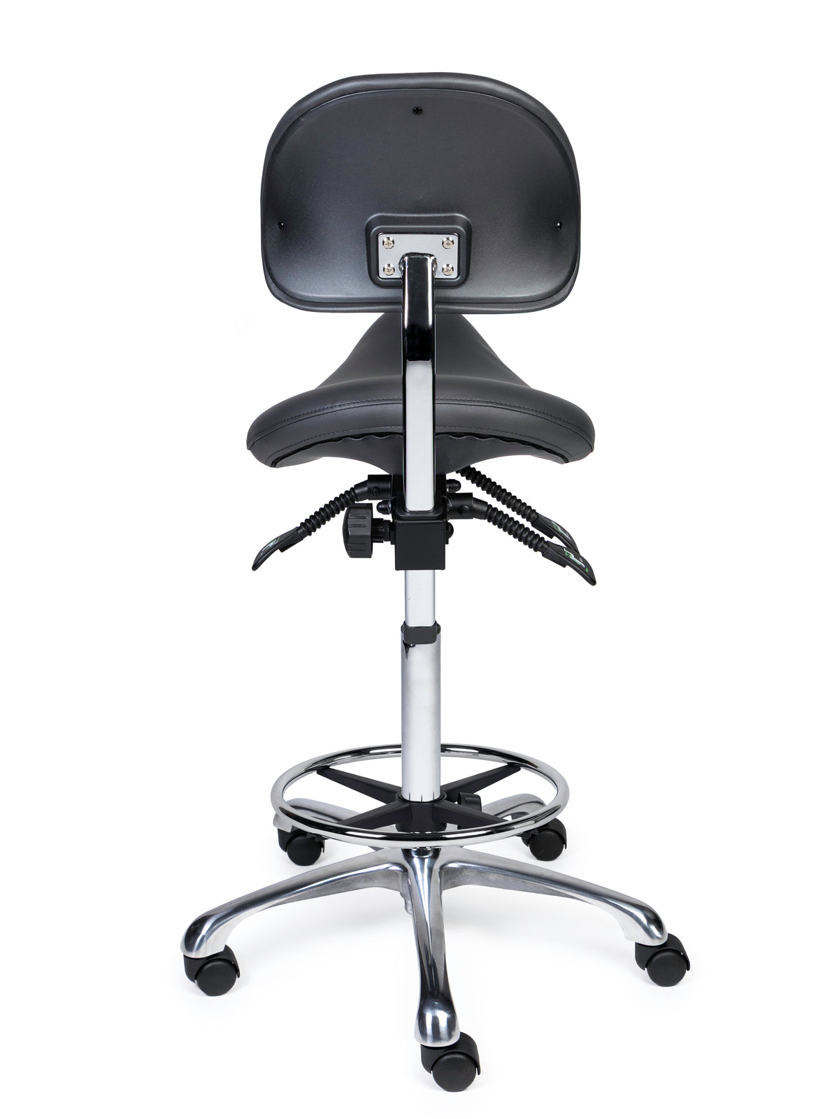 Ergonomischer Sattelhocker mit Rückenlehne Premium Grau auf Rollen