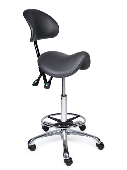 Ergonomischer Sattelhocker mit Rückenlehne Premium Grau auf Rollen