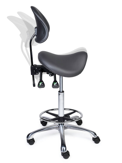 Ergonomischer Sattelhocker mit Rückenlehne Premium Grau auf Rollen