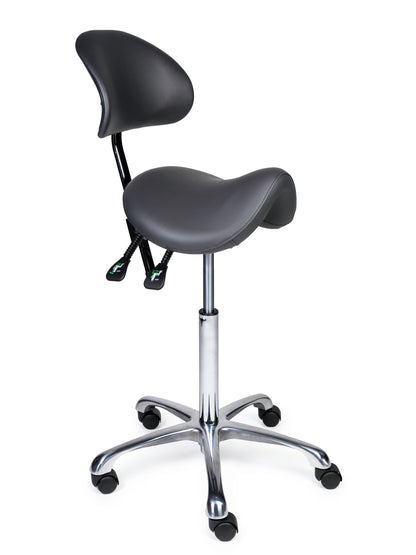 Ergonomischer Sattelhocker mit Rückenlehne Premium Grau auf Rollen