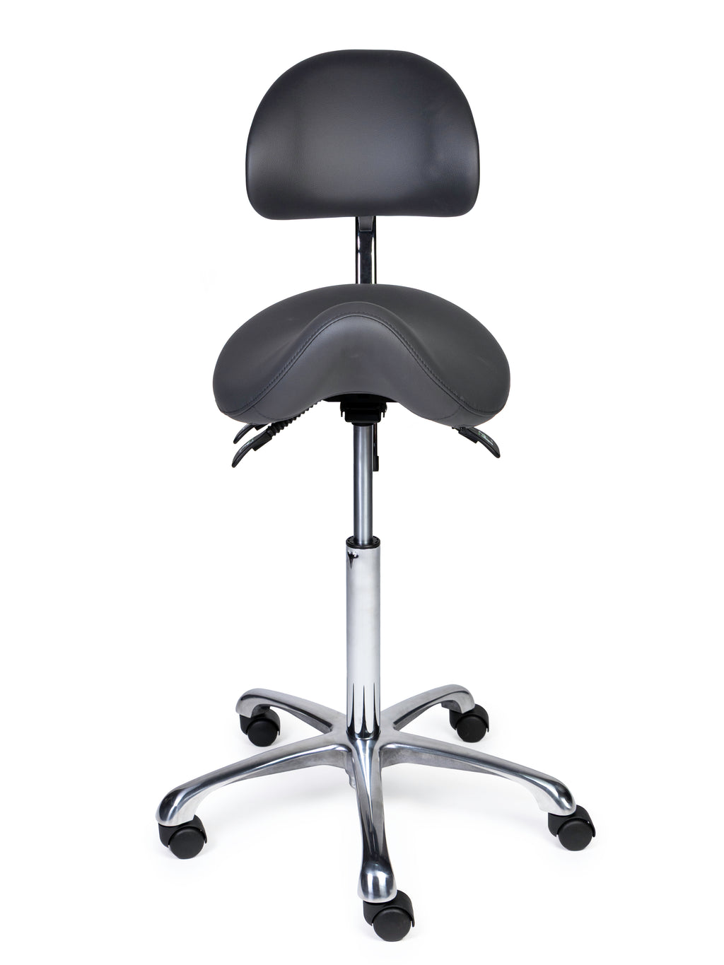 Ergonomischer Sattelhocker mit Rückenlehne Premium Grau auf Rollen