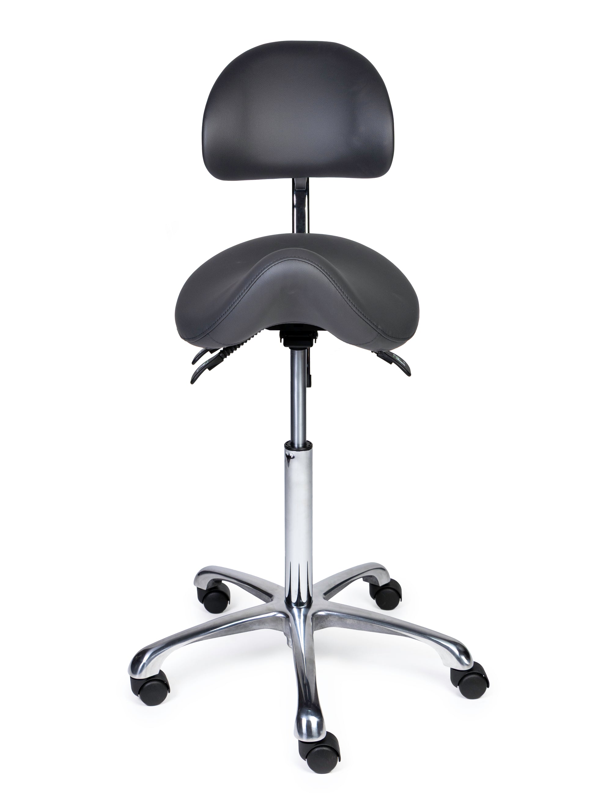 Ergonomischer Sattelhocker mit Rückenlehne Premium Grau auf Rollen