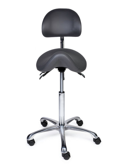 Ergonomischer Sattelhocker mit Rückenlehne Premium Grau auf Rollen