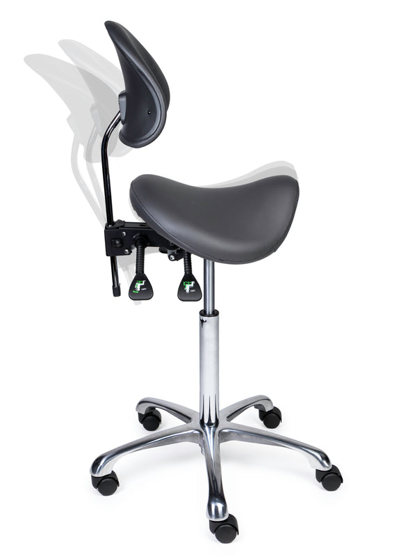 Ergonomischer Sattelhocker mit Rückenlehne Premium Grau auf Rollen