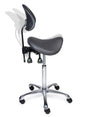 Ergonomischer Sattelhocker mit Rückenlehne Premium Grau auf Rollen