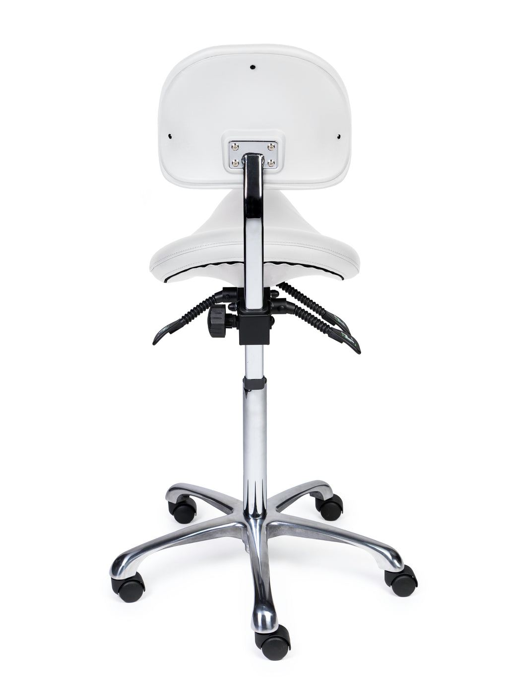 Ergonomischer Sattelhocker mit Rückenlehne Premium Weiss auf Rollen
